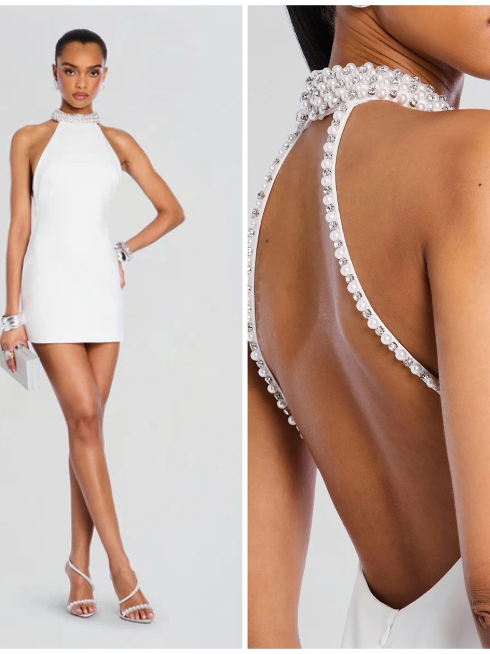 NWT Retrofete Penelope dress White Pearl-Trim Halter Mini Dress Size Small